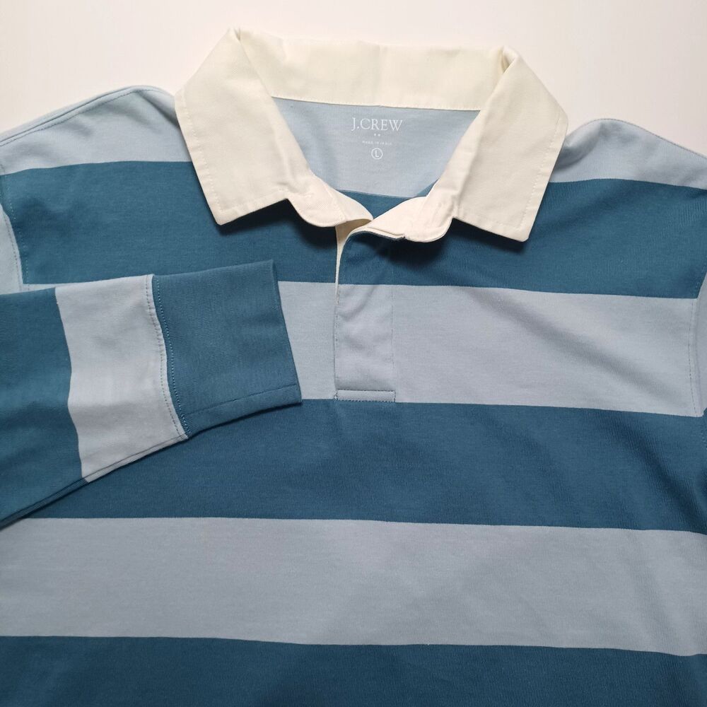 J. Crew Rugby Polo Shirt Mens Large Blue‎ Stripe Cotton Preppy Blokecore Soccer